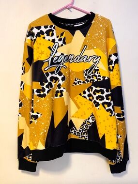 Switch Remarkable "Legendary" Velour Crewneck Sweatshirt Yellow Leopard Mens XL